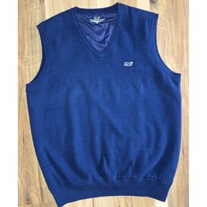 Vineyard Vines Golf Sweater Vest Mens Blue Size M Merino Wool Blend Lined V Neck